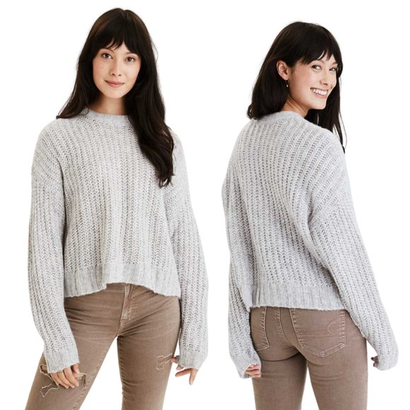 American Eagle Outfitters Sweaters - AMERICAN EAGLE Cozy Crew Neck Knit Sweater in Gray Medium